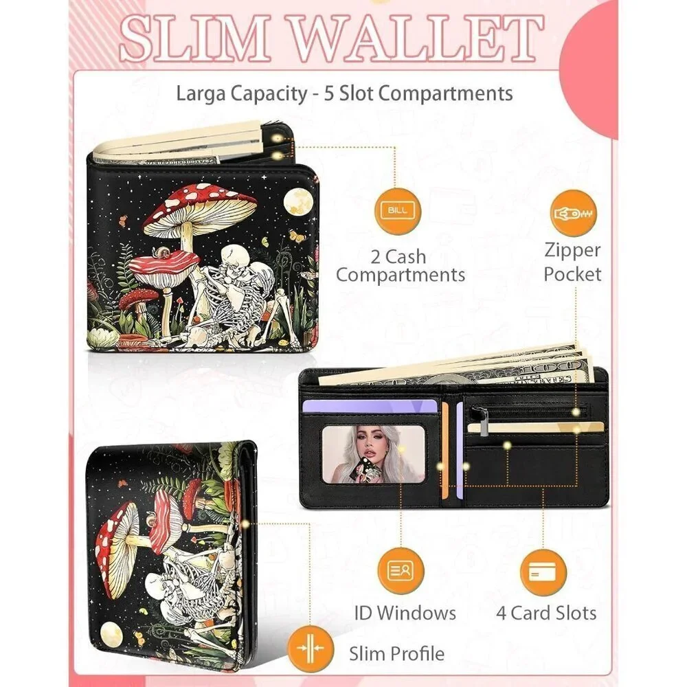 🆕Bistup Wallet Cute Leather Bifold Women Teen Girls Rfid Blocking Mushroom - Picture 3 of 3